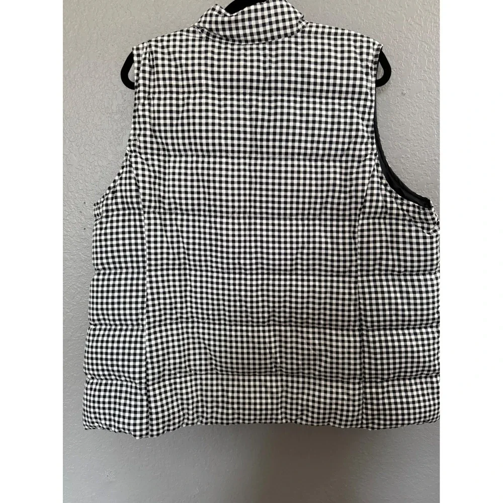 J. Jill  Black White Gingham DOWN Puffer 3x Vest‎ Snap Front Mock Neck Spring